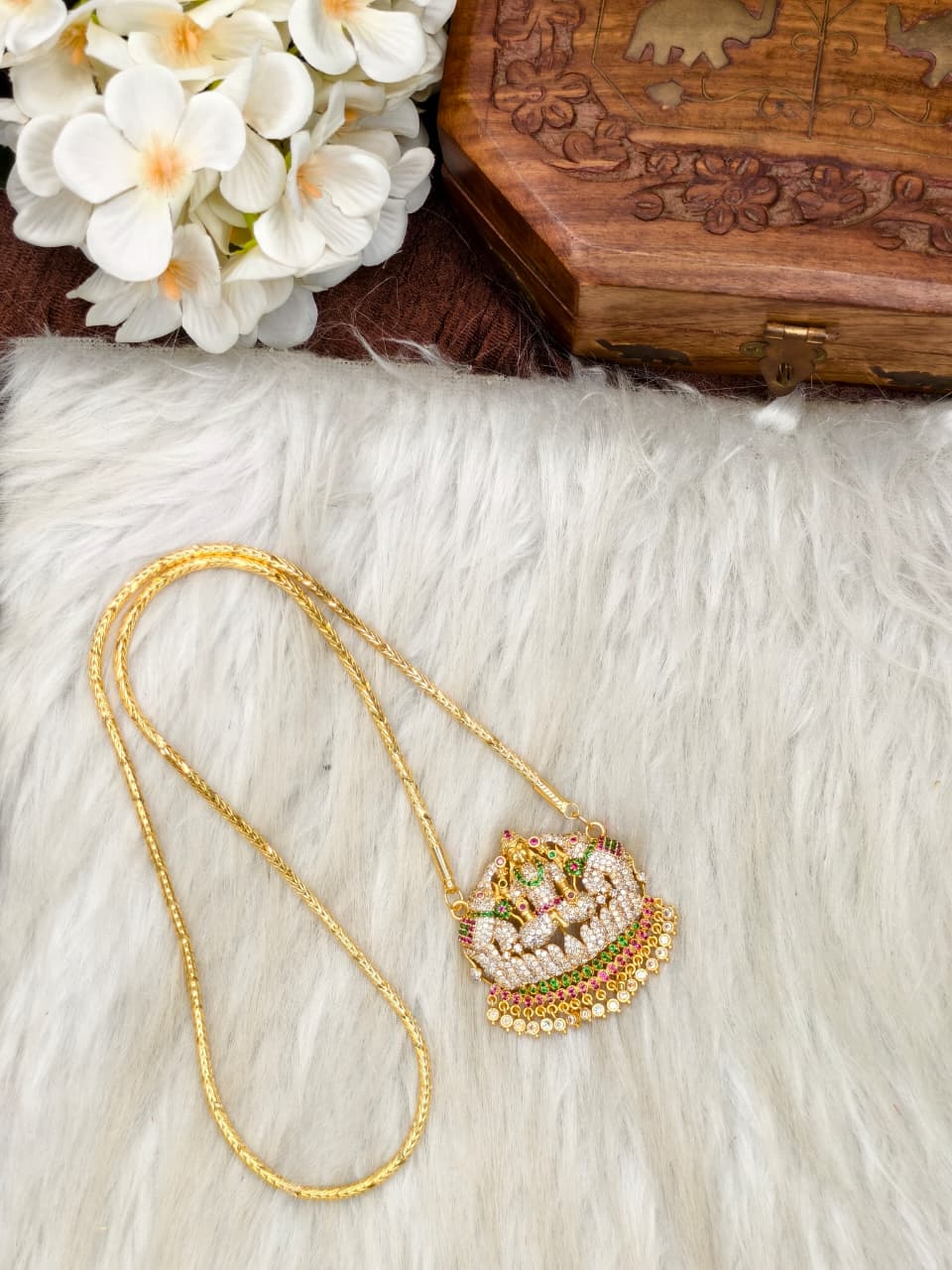 Women Impone Stone Dollar Chain with Gold Plated Finish