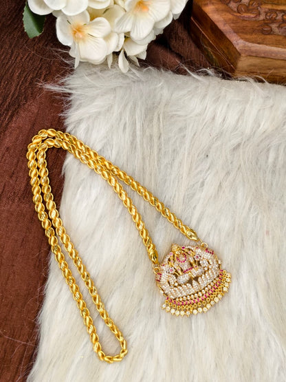 Women Impone Stone Dollar Chain with Gold Plated Finish