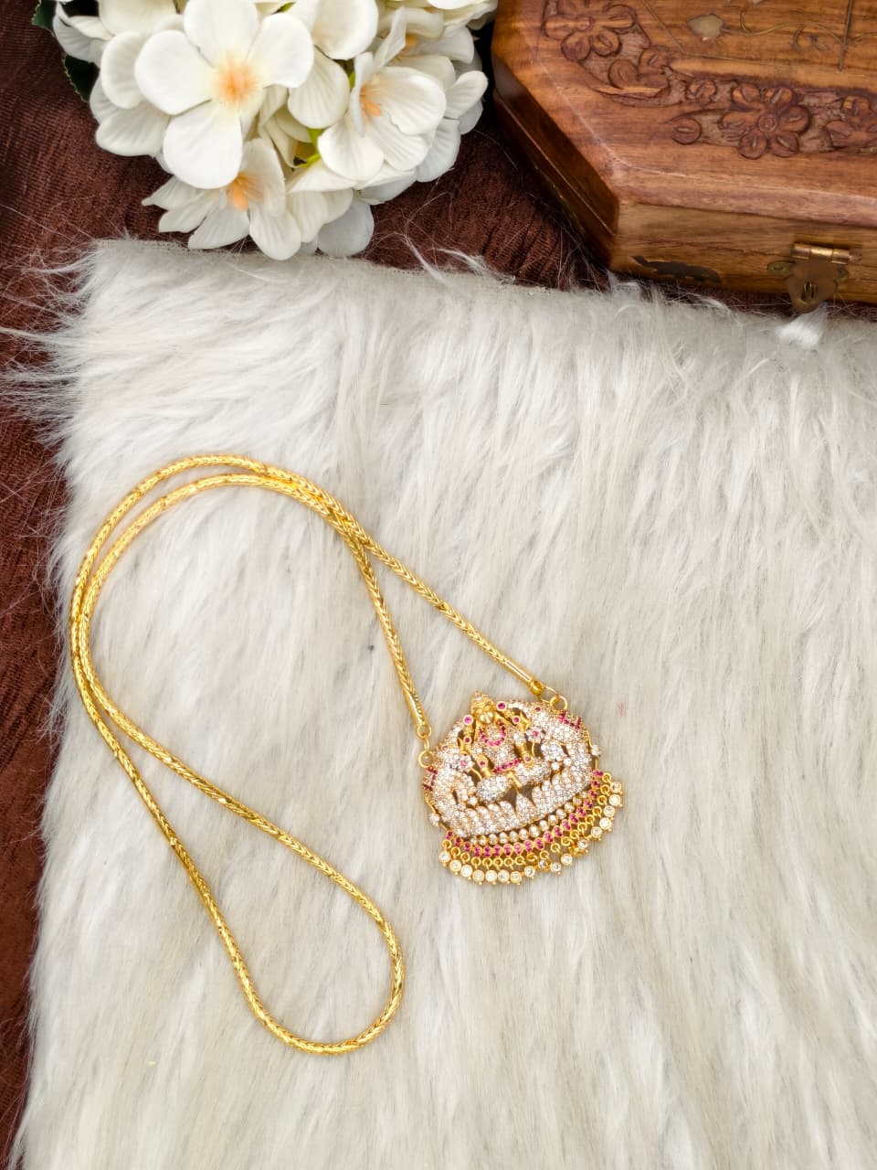 Women Impone Stone Dollar Chain with Gold Plated Finish