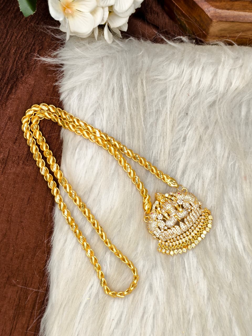 Women Impone Stone Dollar Chain with Gold Plated Finish