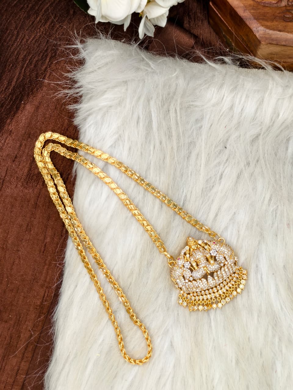 Women Impone Stone Dollar Chain with Gold Plated Finish