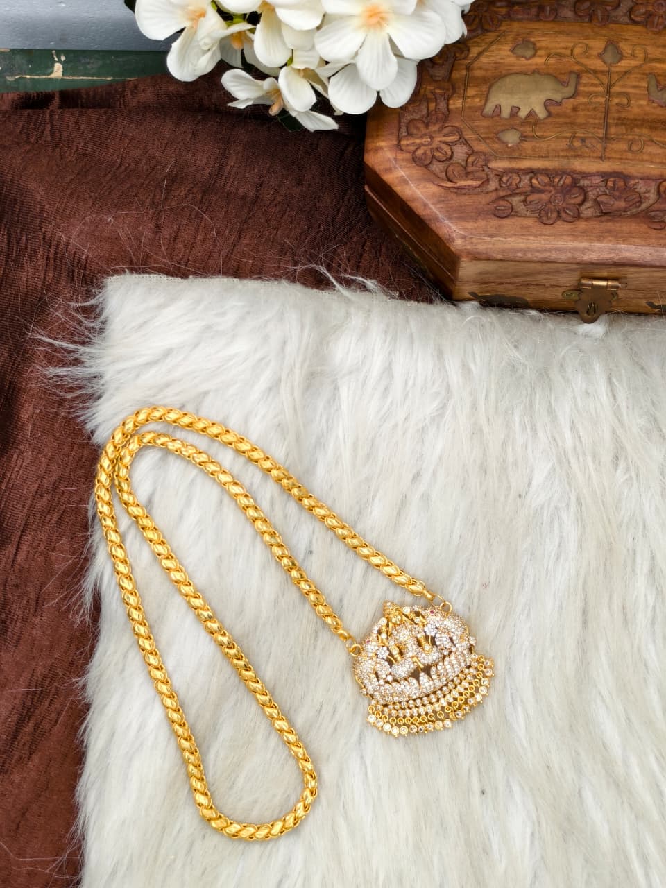 Women Impone Stone Dollar Chain with Gold Plated Finish
