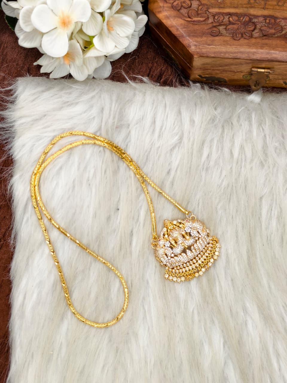 Women Impone Stone Dollar Chain with Gold Plated Finish