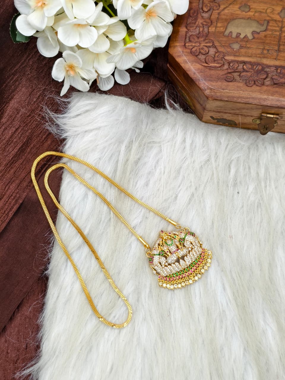Women Impone Stone Dollar Chain with Gold Plated Finish