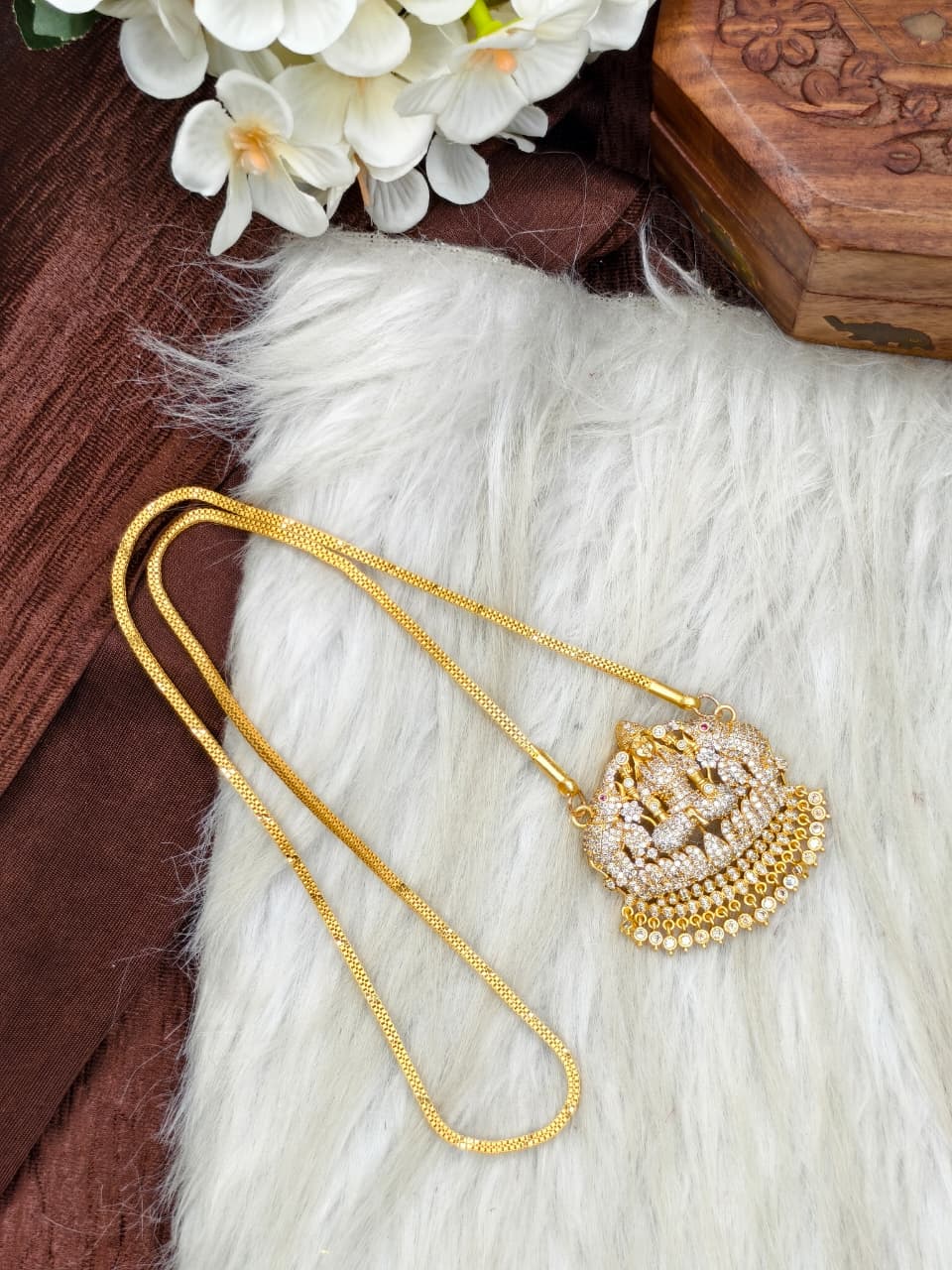 Women Impone Stone Dollar Chain with Gold Plated Finish