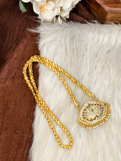 Women Impone Stone Dollar Chain with Gold Plated Finish