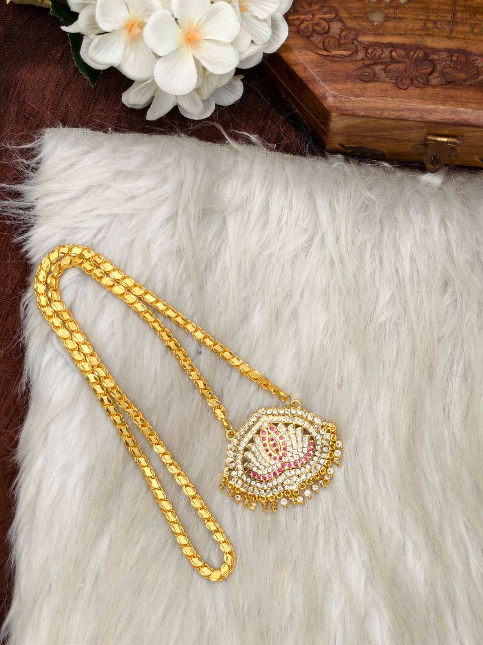 Women Impone Stone Dollar Chain with Gold Plated Finish