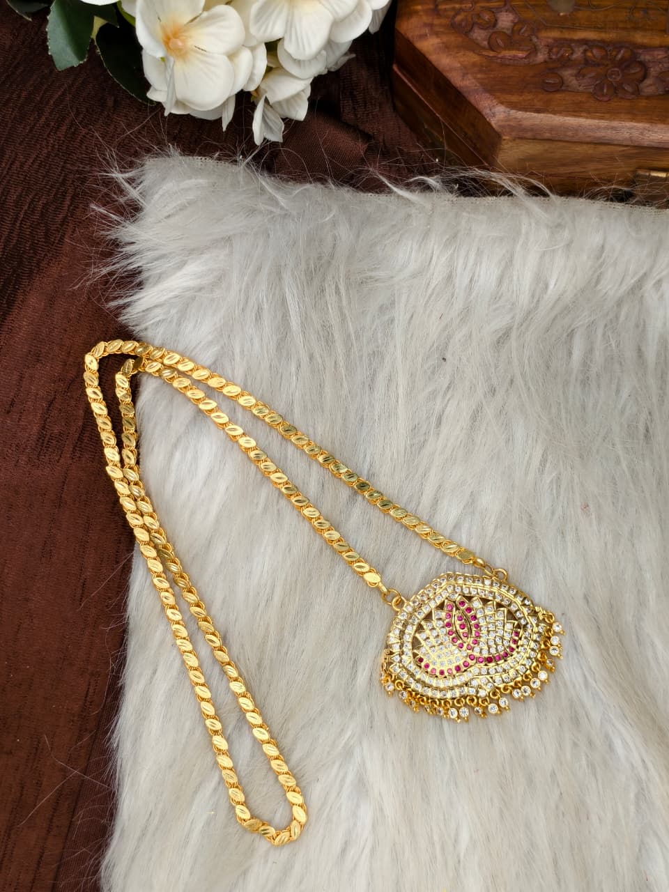 Women Impone Stone Dollar Chain with Gold Plated Finish