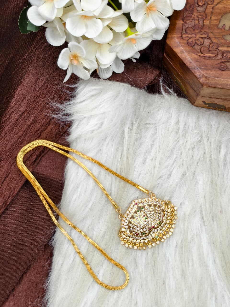 Women Impone Stone Dollar Chain with Gold Plated Finish