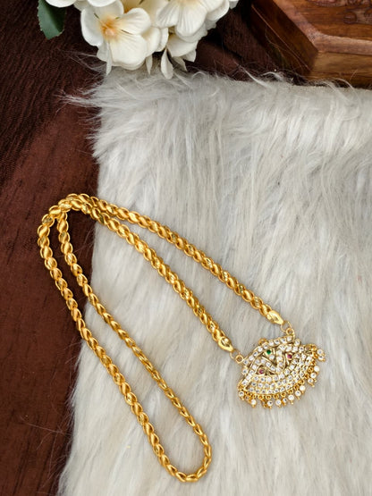 Women Impone Stone Dollar Chain with Gold Plated Finish