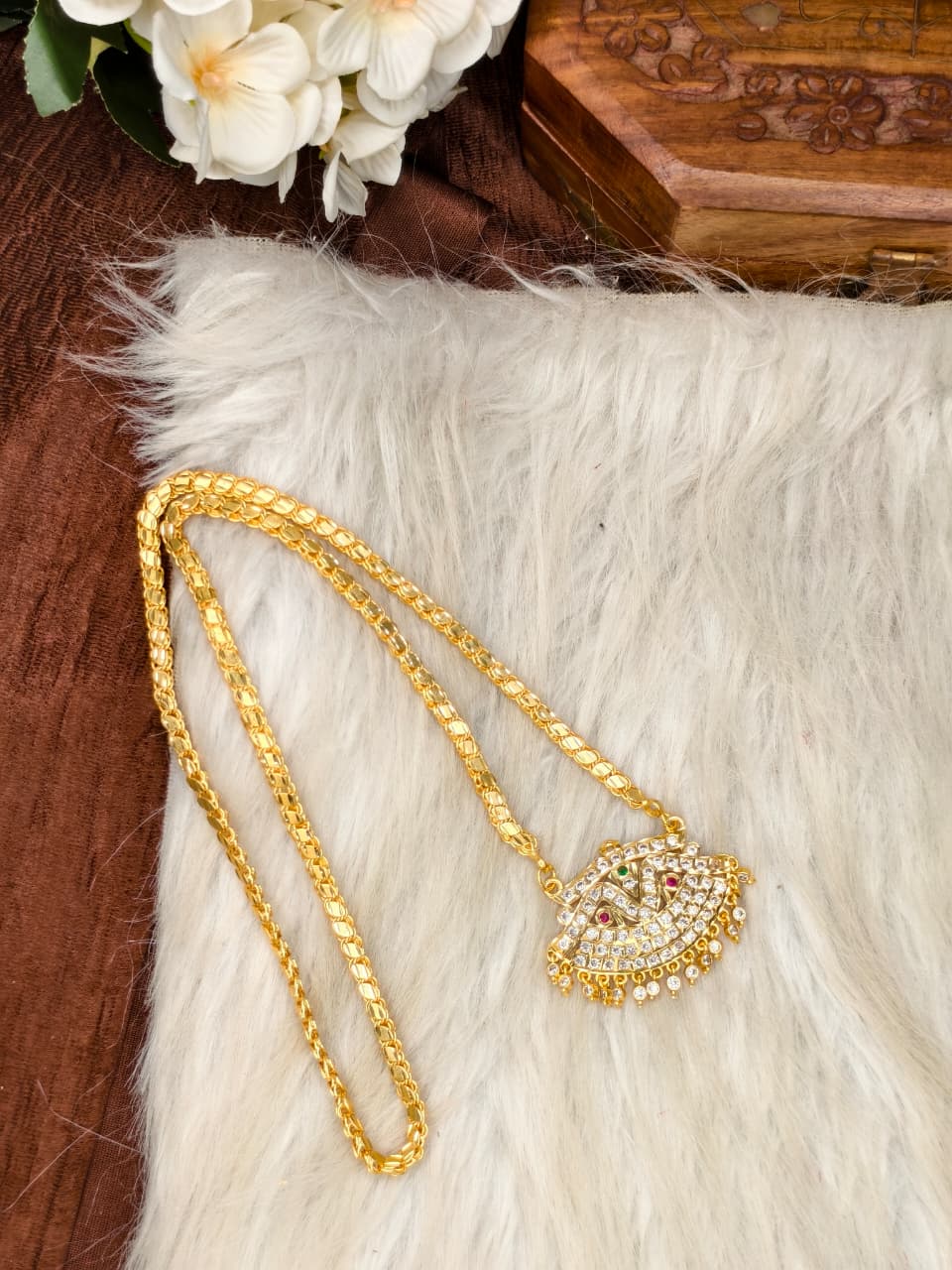 Women Impone Stone Dollar Chain with Gold Plated Finish