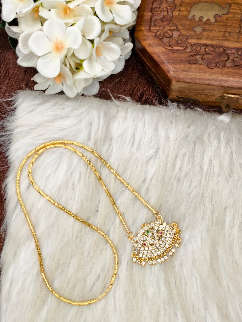 Women Impone Stone Dollar Chain with Gold Plated Finish