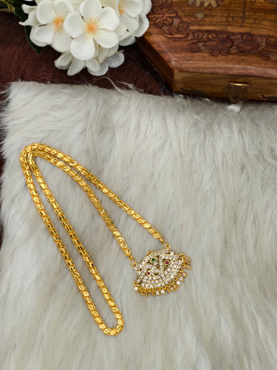 Women Impone Stone Dollar Chain with Gold Plated Finish