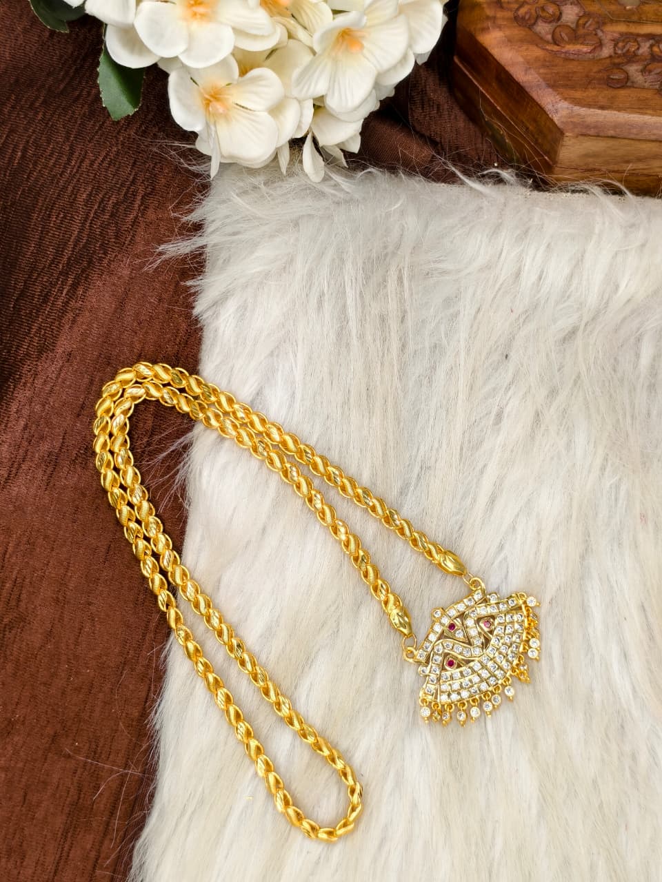 Women Impone Stone Dollar Chain with Gold Plated Finish