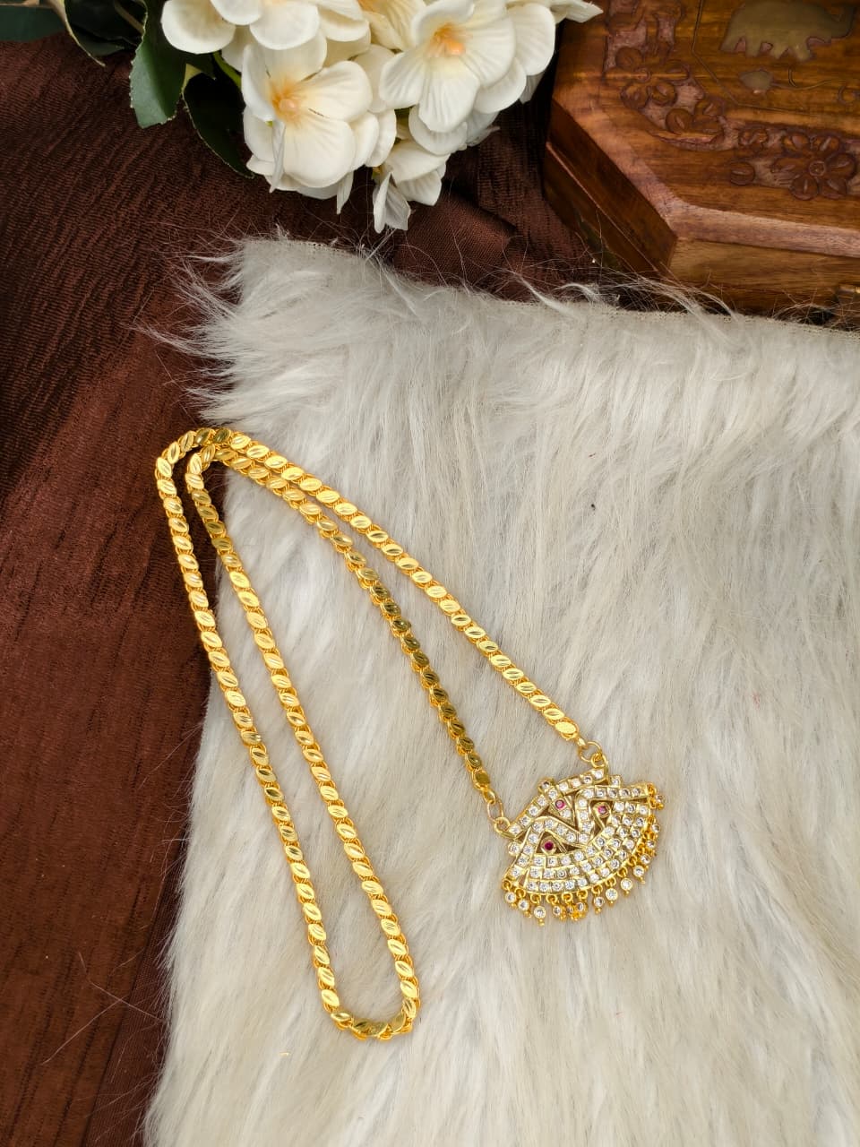 Women Impone Stone Dollar Chain with Gold Plated Finish