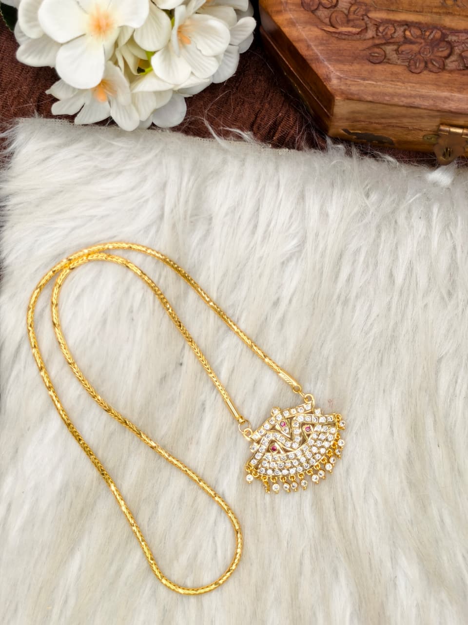 Women Impone Stone Dollar Chain with Gold Plated Finish