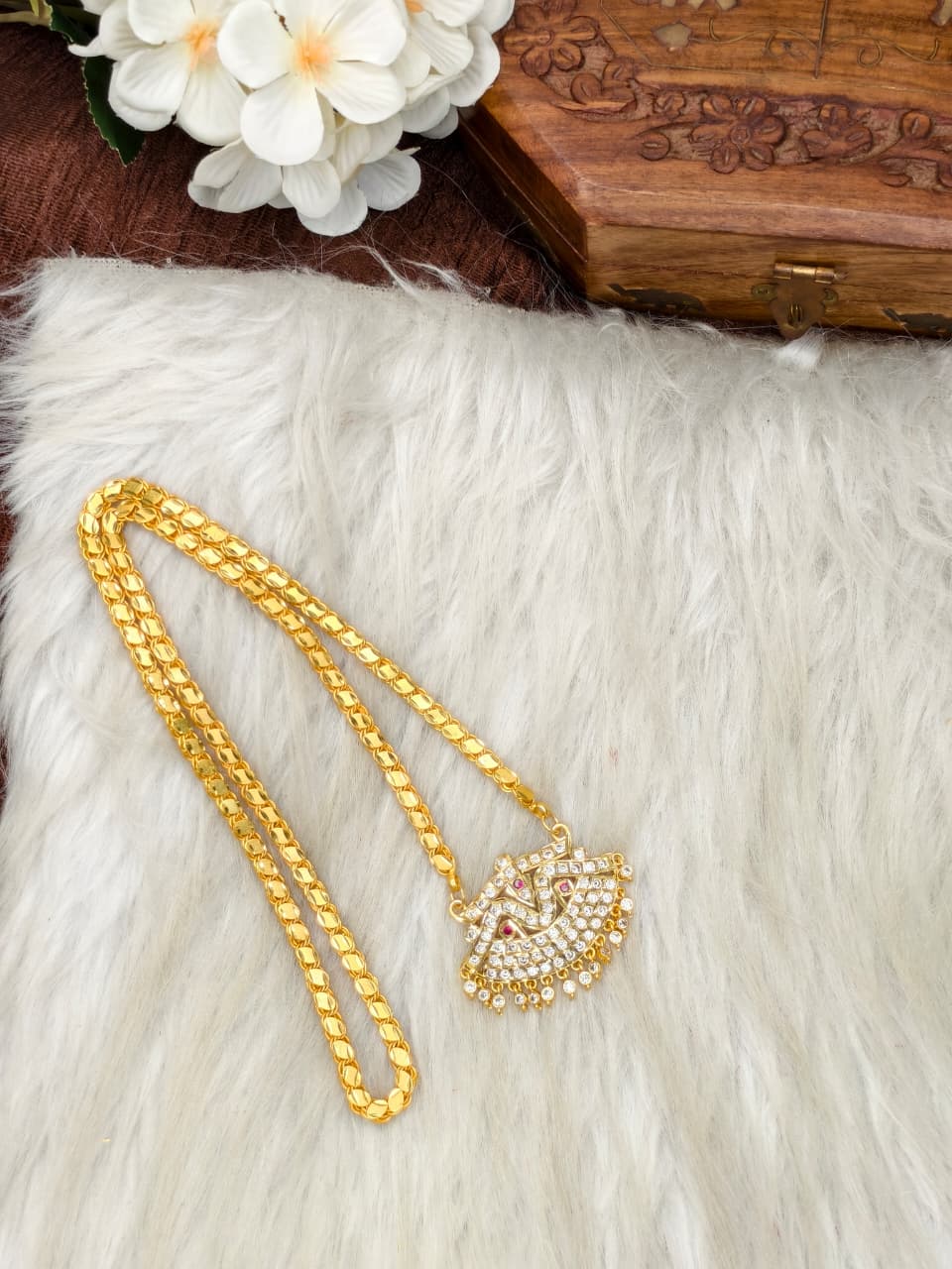 Women Impone Stone Dollar Chain with Gold Plated Finish
