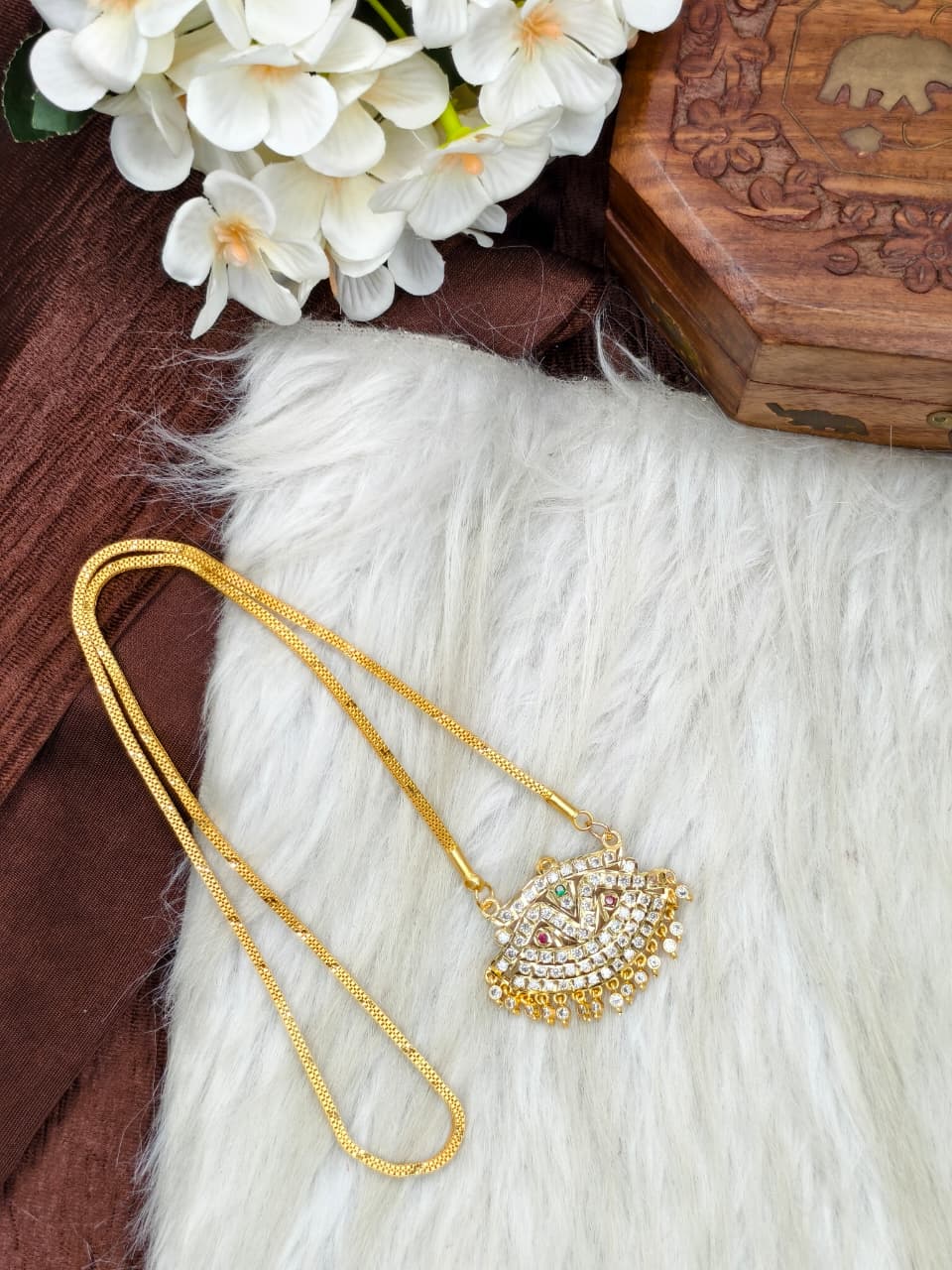 Women Impone Stone Dollar Chain with Gold Plated Finish
