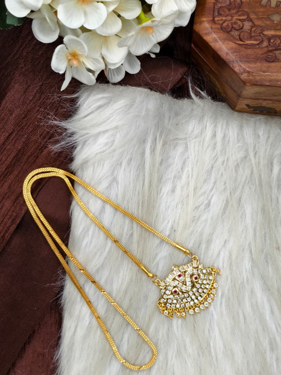 Women Impone Stone Dollar Chain with Gold Plated Finish