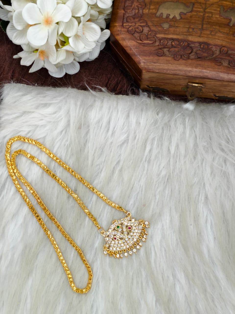 Women Impone Stone Dollar Chain with Gold Plated Finish