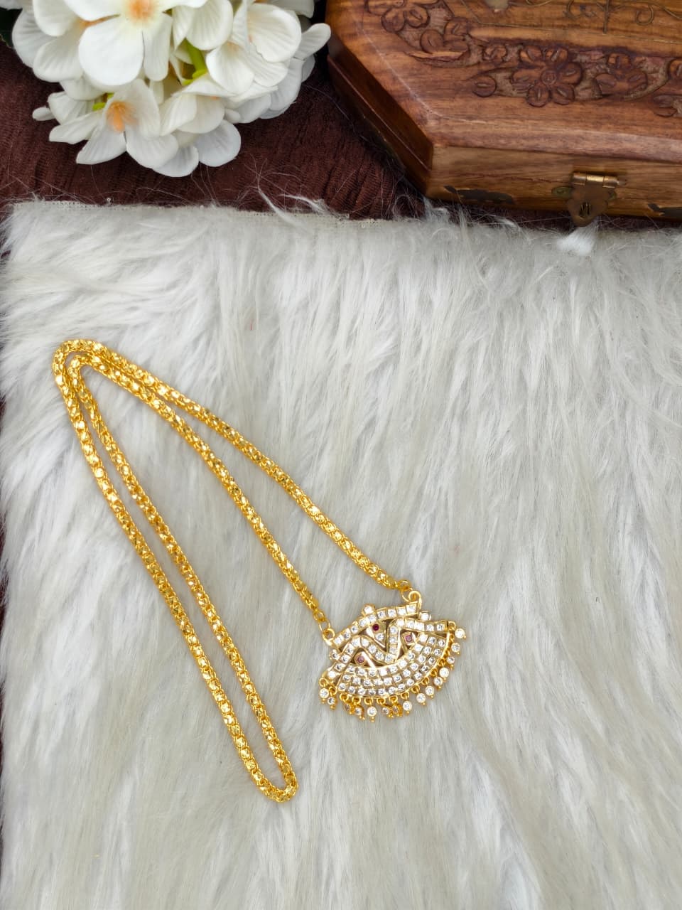 Women Impone Stone Dollar Chain with Gold Plated Finish