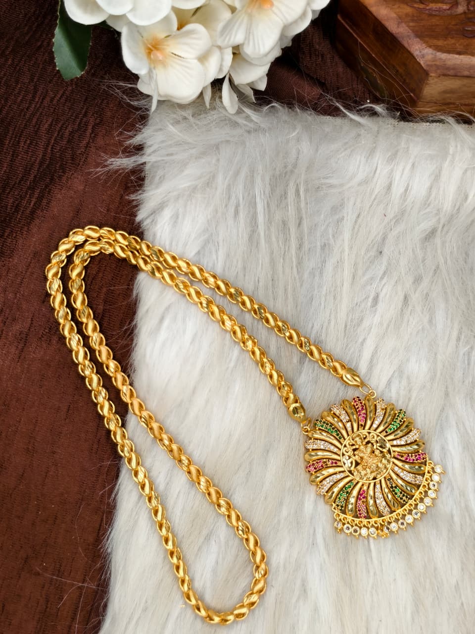 Women Impone Stone Dollar Chain with Gold Plated Finish