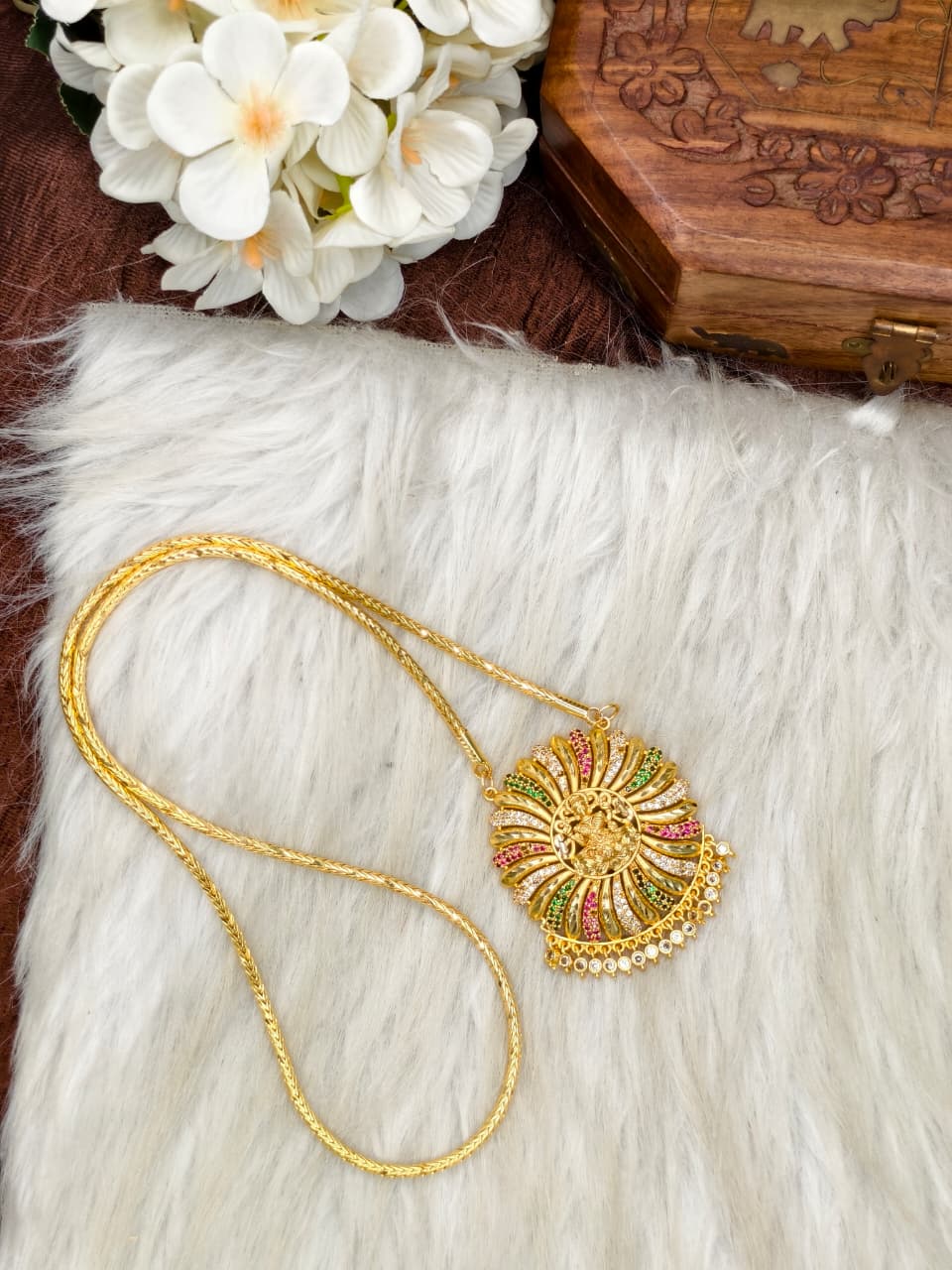Women Impone Stone Dollar Chain with Gold Plated Finish