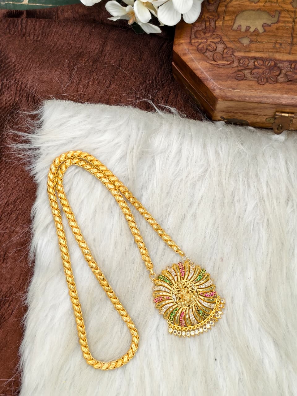 Women Impone Stone Dollar Chain with Gold Plated Finish