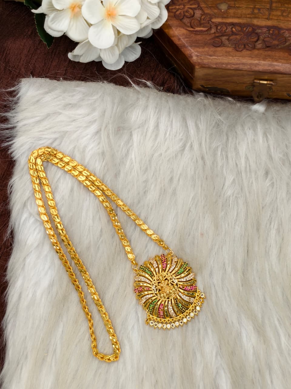 Women Impone Stone Dollar Chain with Gold Plated Finish