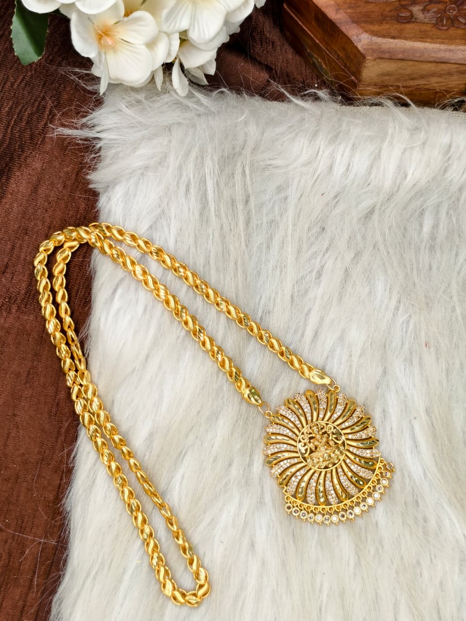 Women Impone Stone Dollar Chain with Gold Plated Finish
