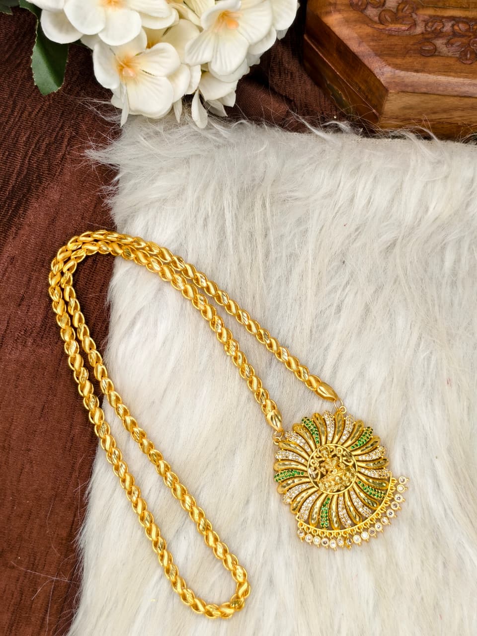 Women Impone Stone Dollar Chain with Gold Plated Finish