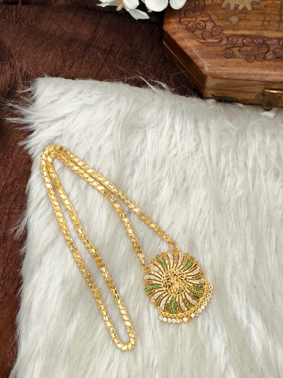 Women Impone Stone Dollar Chain with Gold Plated Finish