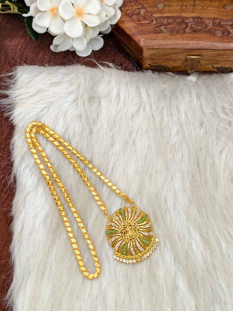 Women Impone Stone Dollar Chain with Gold Plated Finish