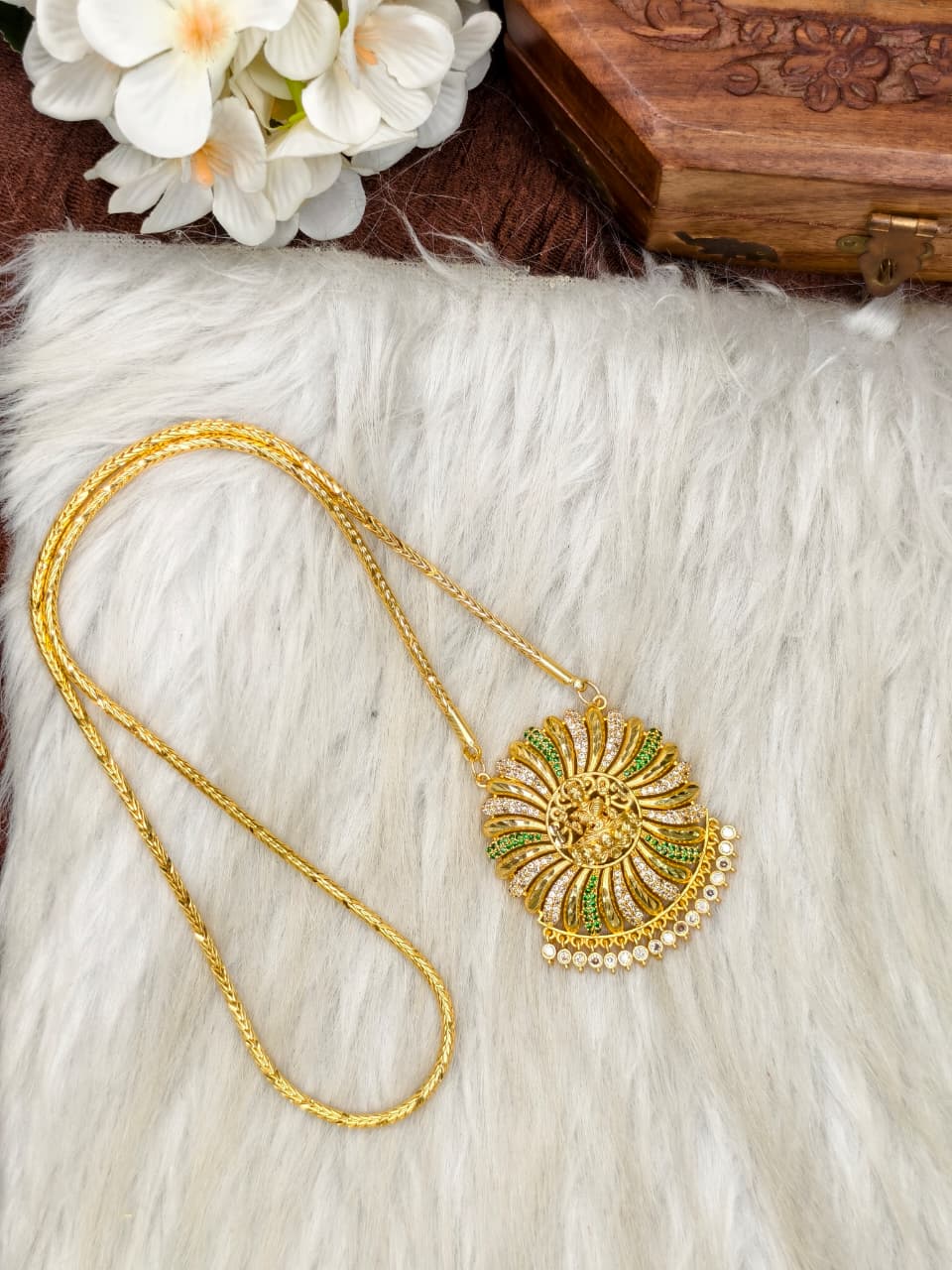 Women Impone Stone Dollar Chain with Gold Plated Finish
