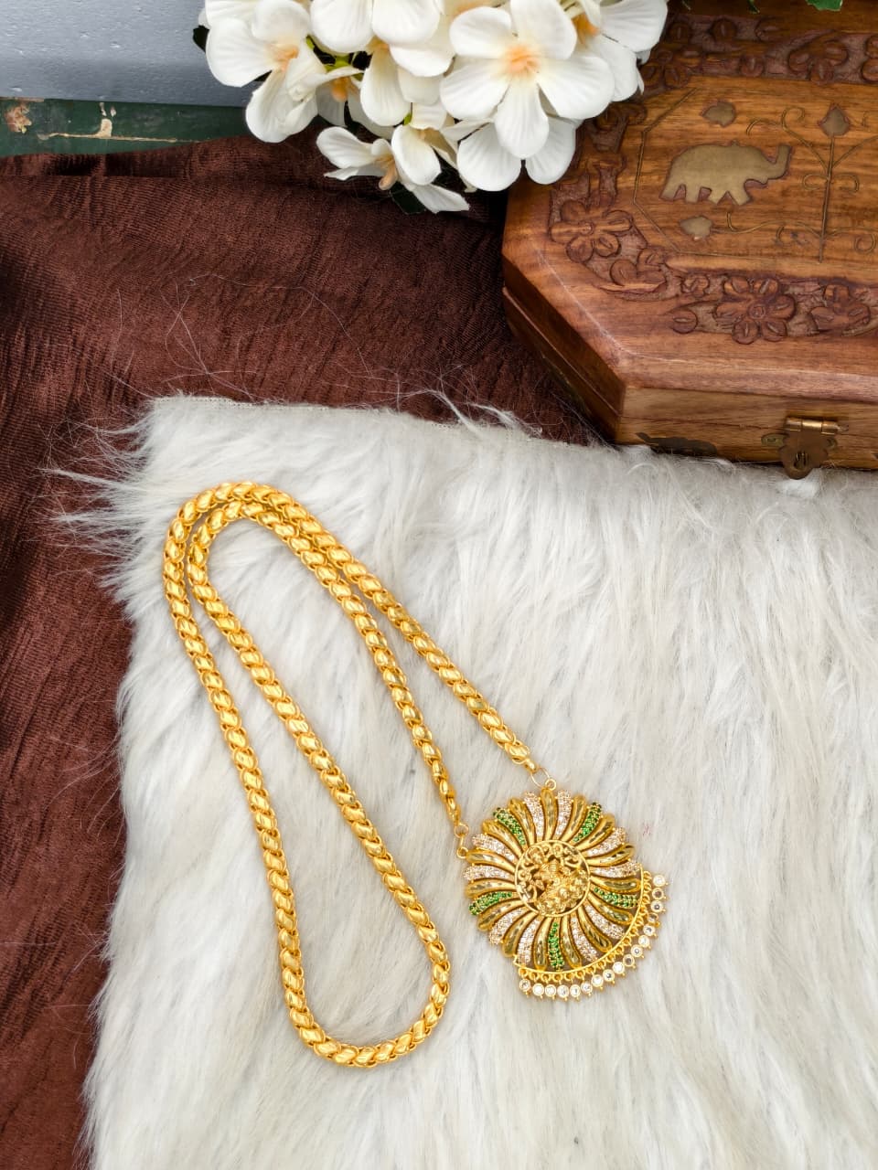 Women Impone Stone Dollar Chain with Gold Plated Finish