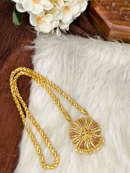 Women Impone Stone Dollar Chain with Gold Plated Finish