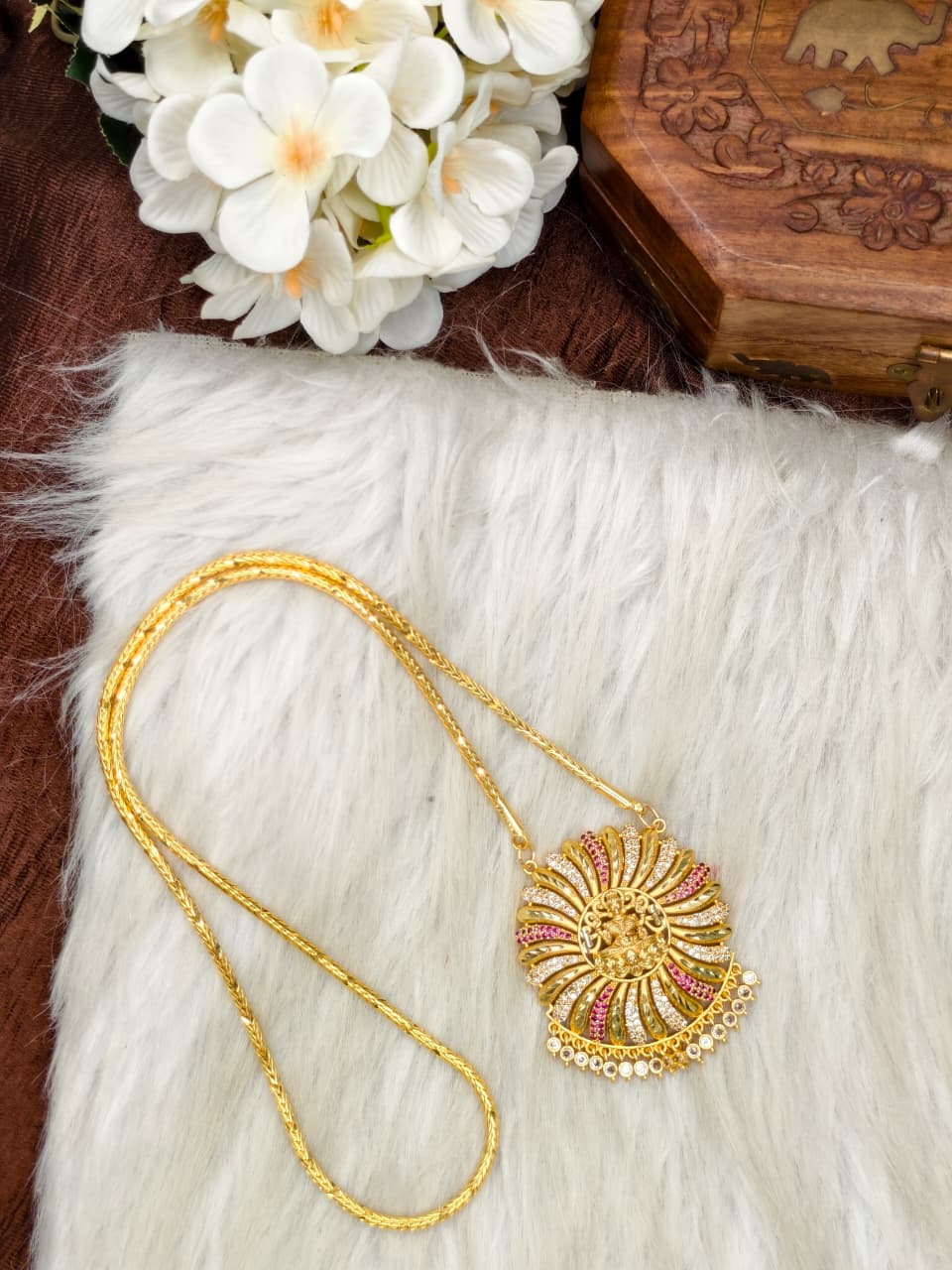 Women Impone Stone Dollar Chain with Gold Plated Finish