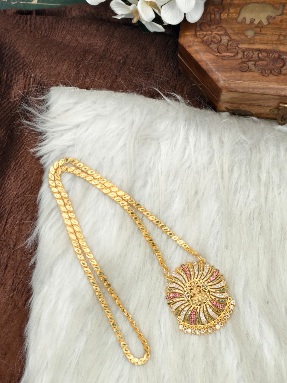 Women Impone Stone Dollar Chain with Gold Plated Finish