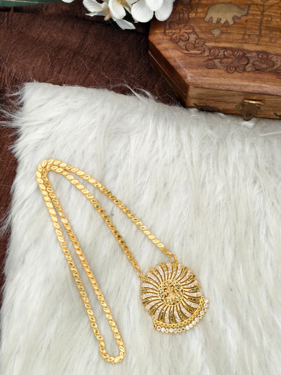 Women Impone Stone Dollar Chain with Gold Plated Finish