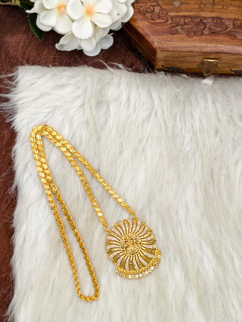Women Impone Stone Dollar Chain with Gold Plated Finish