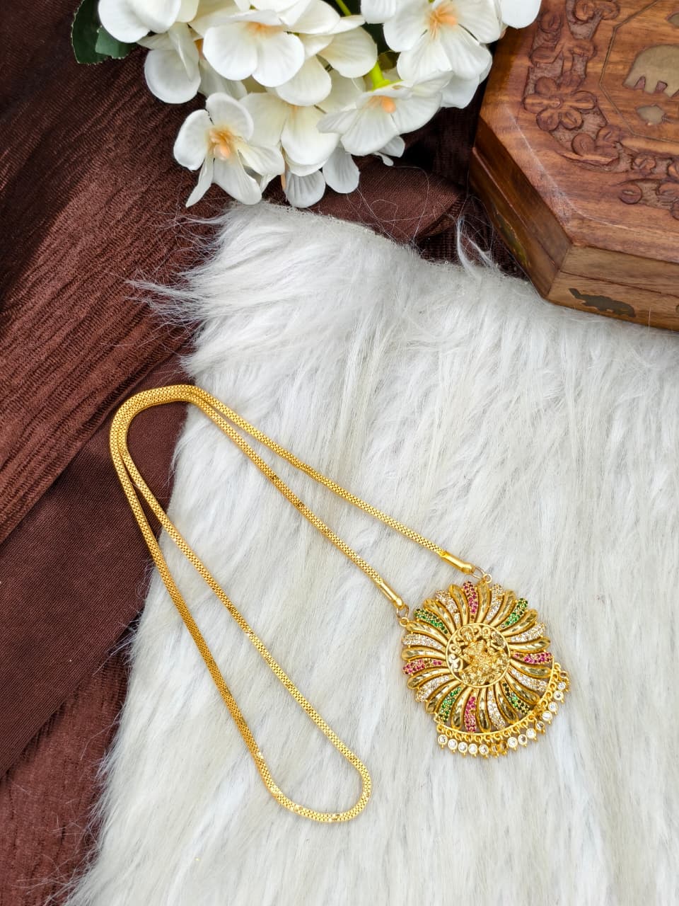 Women Impone Stone Dollar Chain with Gold Plated Finish