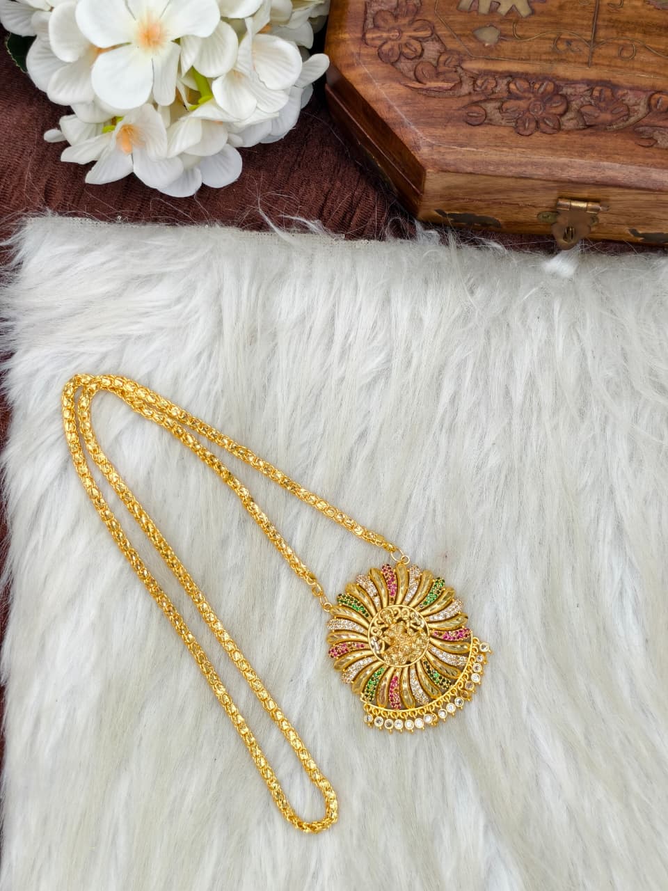 Women Impone Stone Dollar Chain with Gold Plated Finish