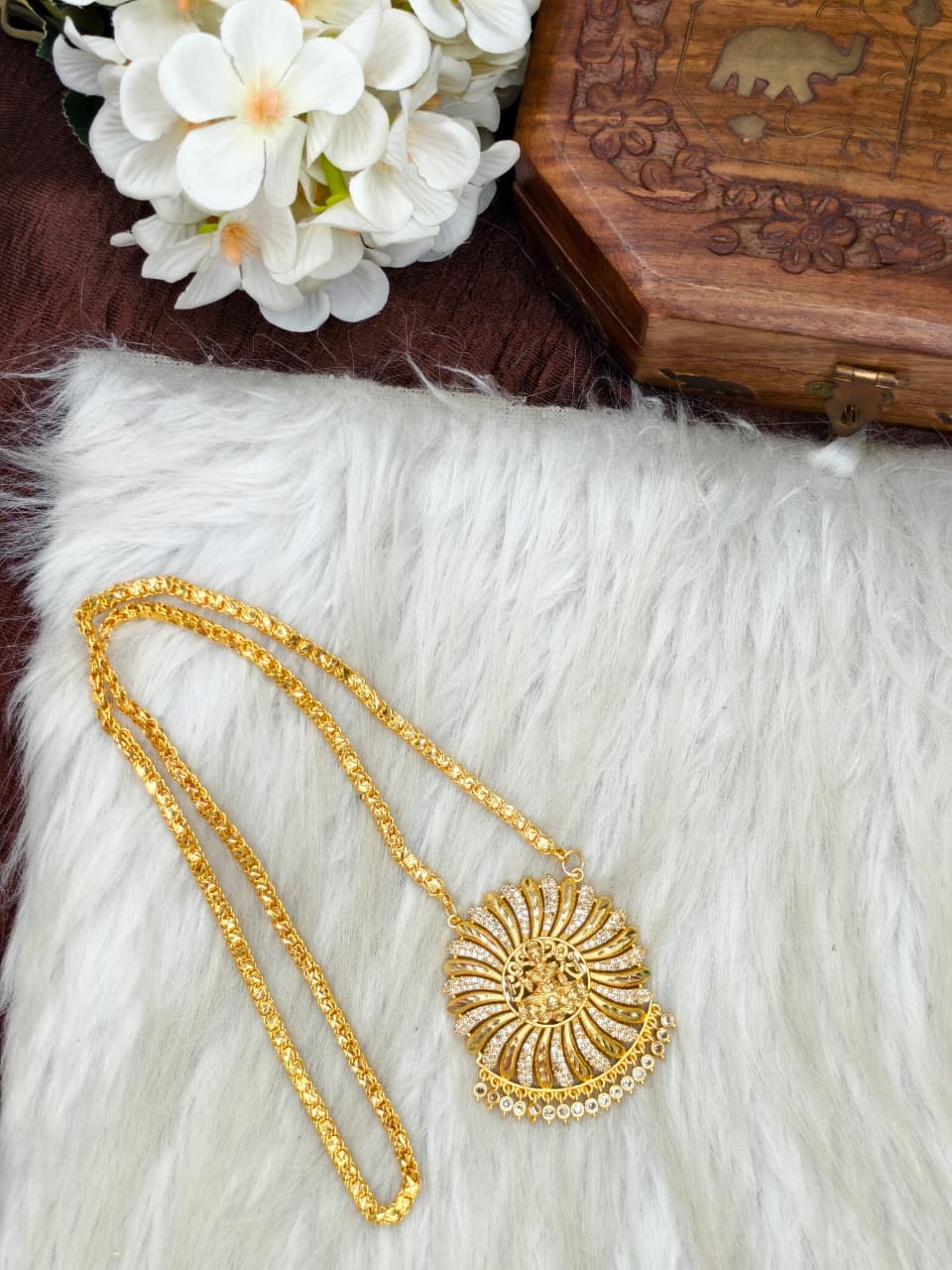 Women Impone Stone Dollar Chain with Gold Plated Finish