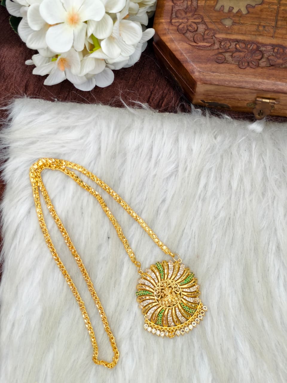 Women Impone Stone Dollar Chain with Gold Plated Finish