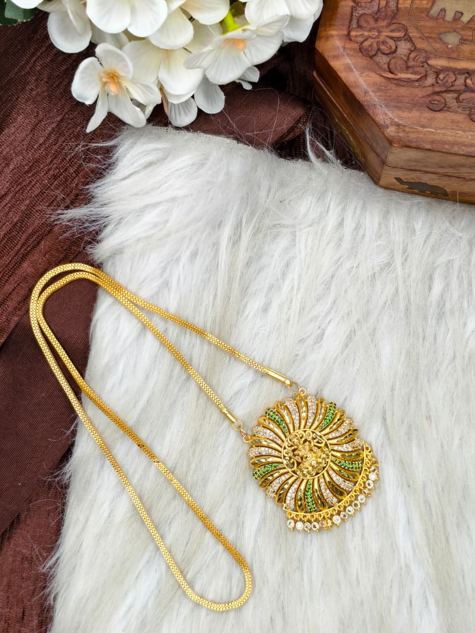 Women Impone Stone Dollar Chain with Gold Plated Finish