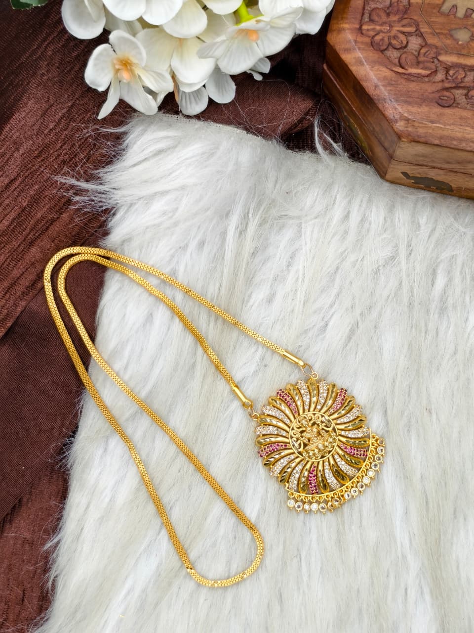 Women Impone Stone Dollar Chain with Gold Plated Finish