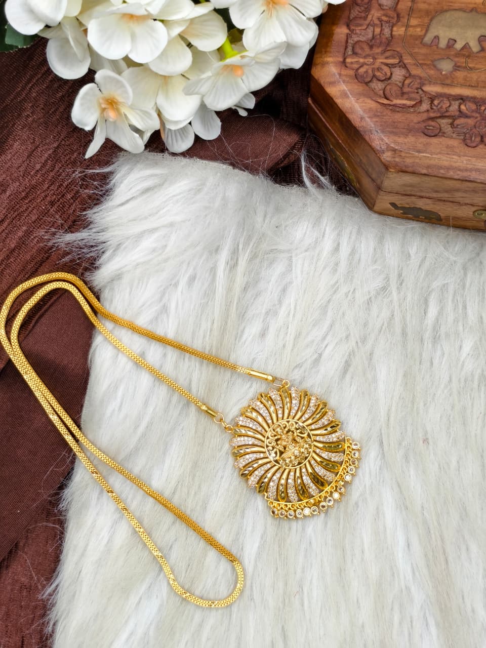 Women Impone Stone Dollar Chain with Gold Plated Finish
