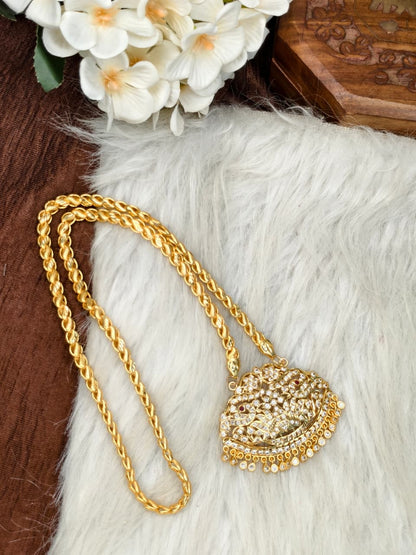 Women Impone Stone Dollar Chain with Gold Plated Finish