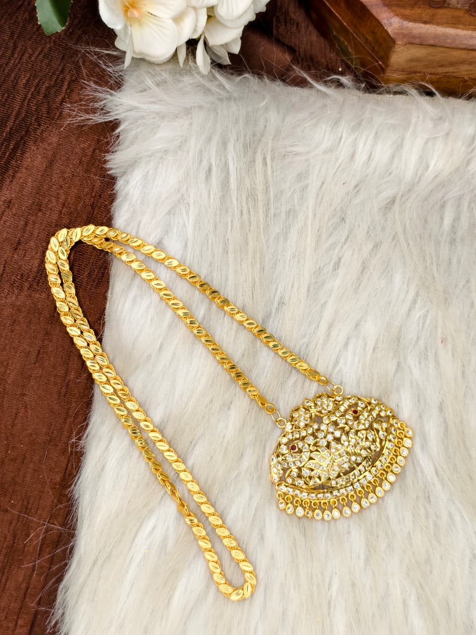 Women Impone Stone Dollar Chain with Gold Plated Finish