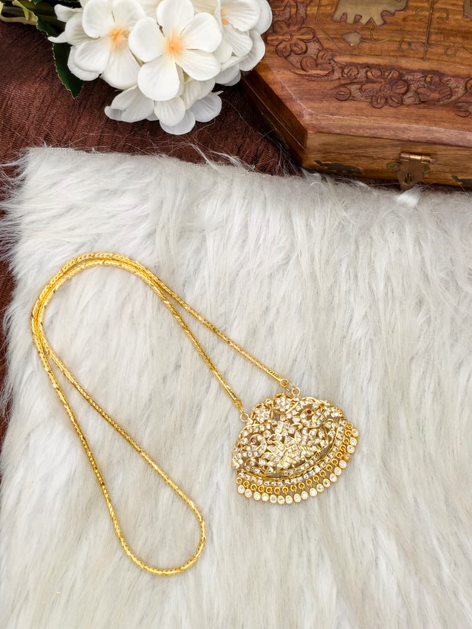 Women Impone Stone Dollar Chain with Gold Plated Finish
